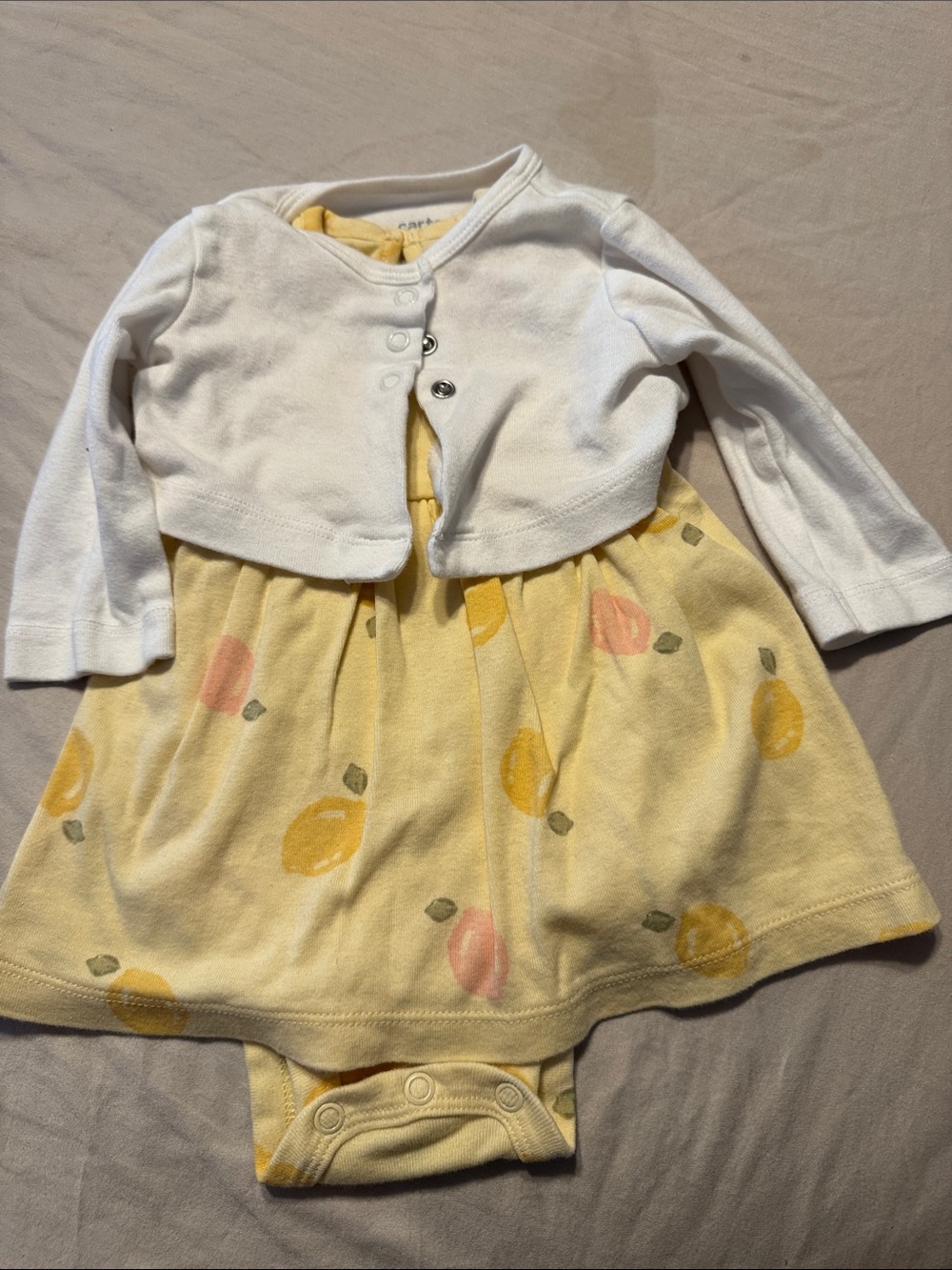 Carters Baby Girls Yellow Fruit Print Dress with White Cardigan- 0-3 Months